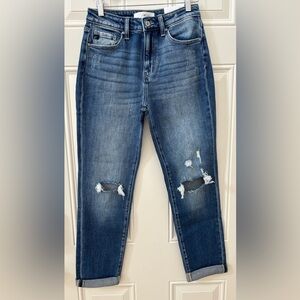 KanCan Renton High Rise Straight Fit Distressed Jeans Women 7/27 Med. Wash NWOT